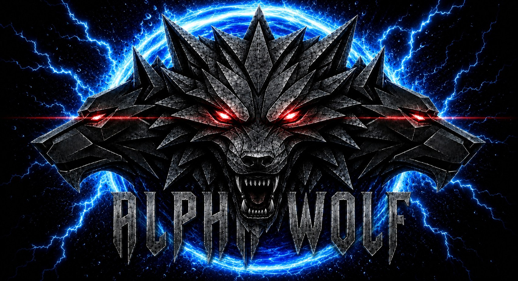 Эмблема ALPHA WOLF — три стальных волка в кольце молний