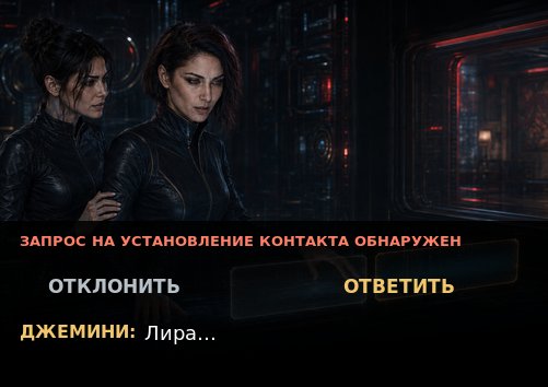 Экран с запросом «ЗАПРОС НА УСТАНОВЛЕНИЕ КОНТАКТА ОБНАРУЖЕН» и кнопками «Отклонить» / «Ответить»