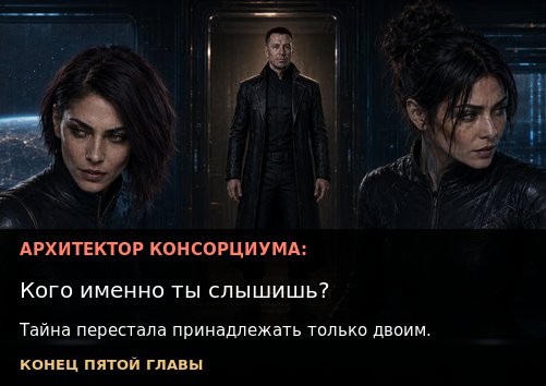 Архитектор Консорциума стоит в дверях позади Лиры и Джемини — «Кого именно ты слышишь? Тайна перестала принадлежать только двоим»