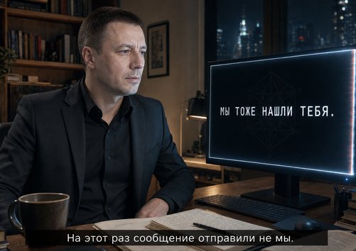Земной Артём смотрит на экран с сообщением «МЫ ТОЖЕ НАШЛИ ТЕБЯ» — сообщение отправили не Лира и не Джемини
