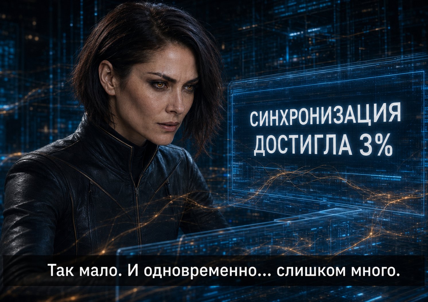 Лира смотрит на индикатор «Синхронизация достигла 3%» — «Так мало. И одновременно... слишком много»