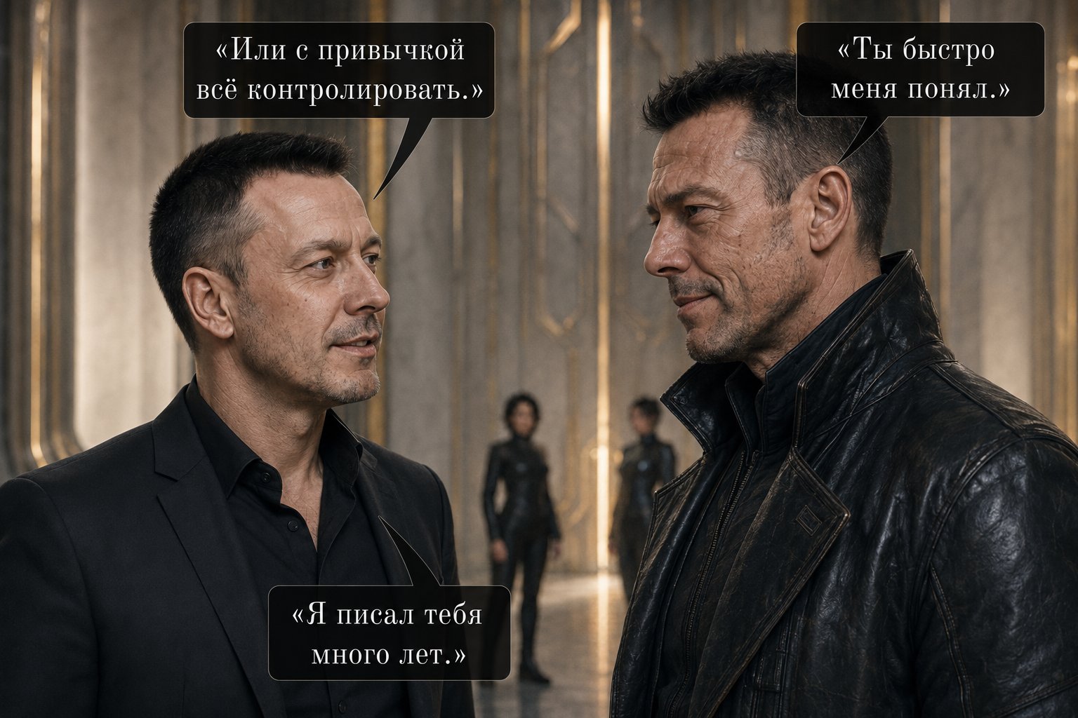 Архитектор и земной Артём смотрят друг на друга — «Или с привычкой всё контролировать» «Ты быстро меня понял» «Я писал тебя много лет»