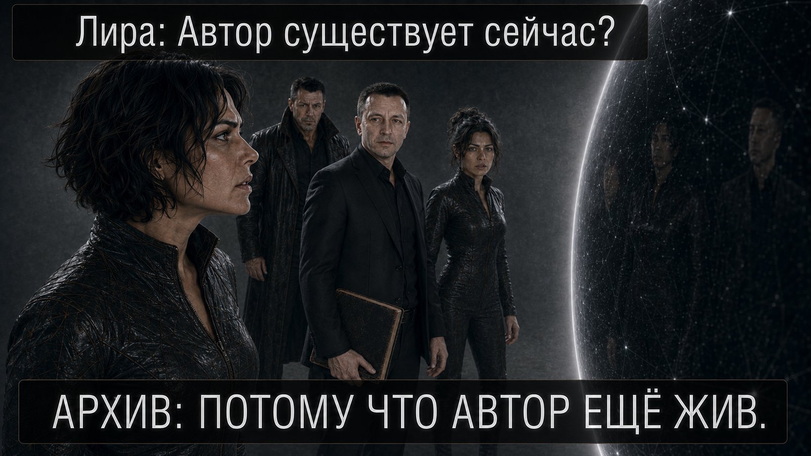 Лира с книгой в руках среди остальных — «Автор существует сейчас?» «Потому что автор ещё жив»