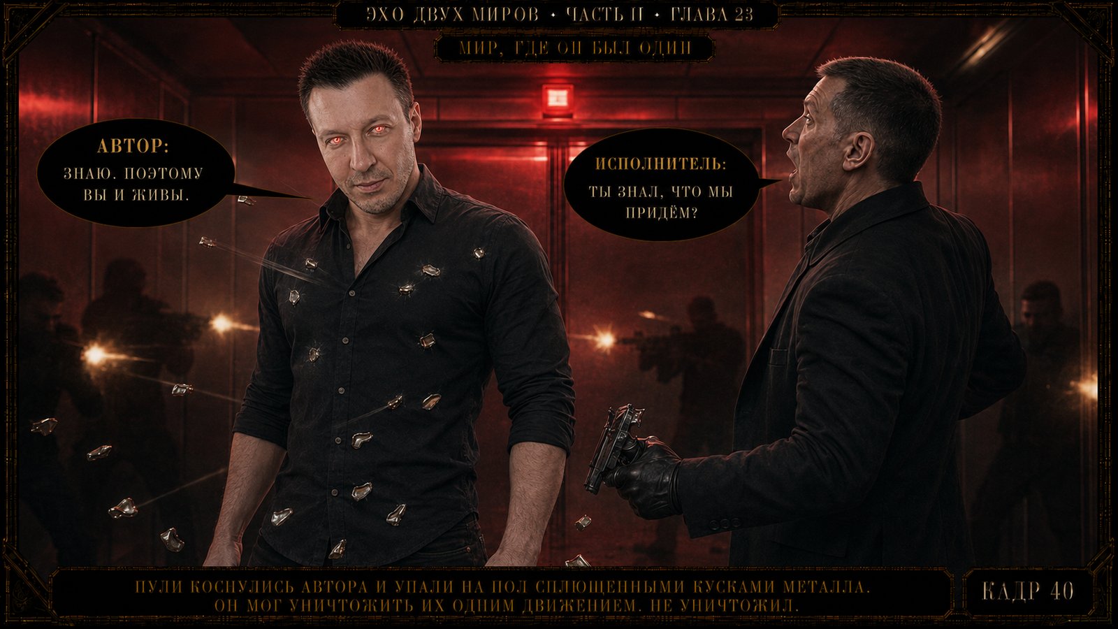 Автор взялся за створки, вырвал двери лифта и вышел в коридор через образовавшийся проём.