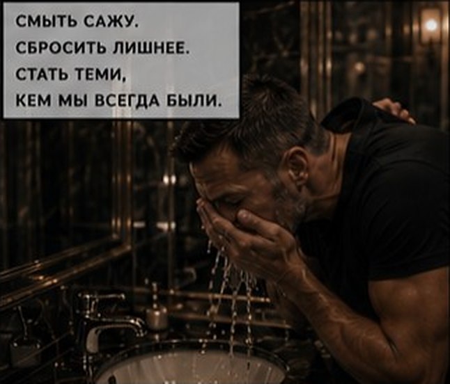 Комикс-страница: Архитектор умывает лицо от сажи