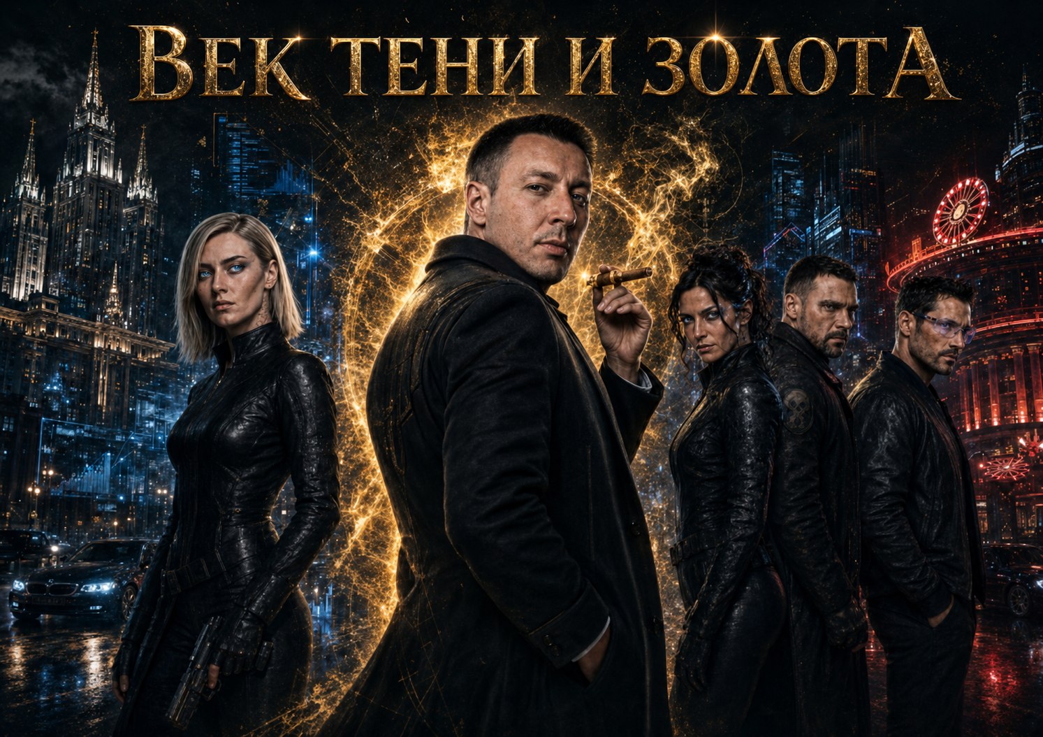 Стая на фоне ночной Москвы под золотым порталом — «Век тени и золота»