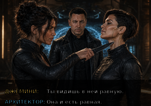 Комикс-кадр: «Ты видишь в ней равную» — «Она и есть равная»