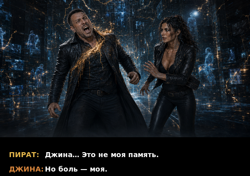 Комикс-кадр: «Это не моя память» — «Но боль — моя»