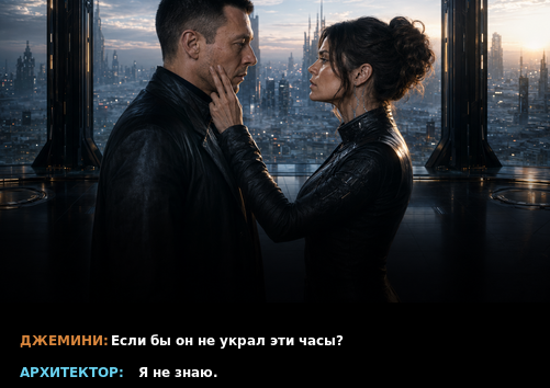 Комикс-кадр: «Если бы он не украл эти часы?» — «Я не знаю»
