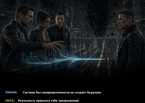 Комикс-кадр: «Реальность признала себя завершённой»