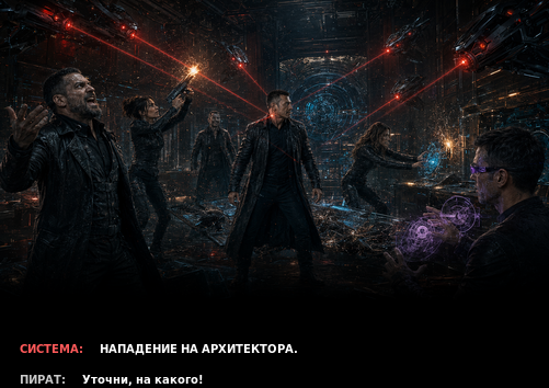 Комикс-кадр: «Нападение на Архитектора» — «Уточни, на какого!»