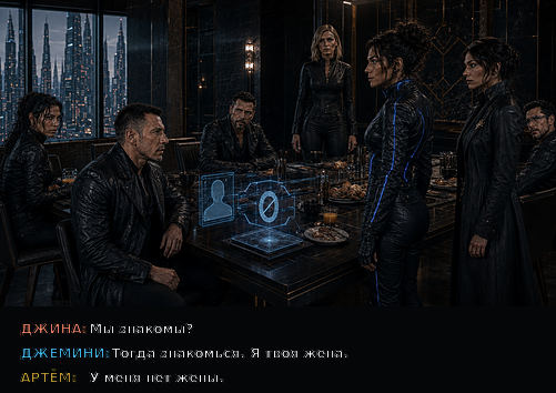 Комикс-кадр: «Я твоя жена» — «У меня нет жены»