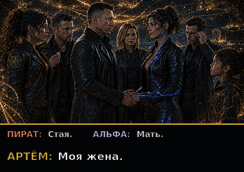 Комикс-кадр: «Стая» — «Мать» — «Моя жена»